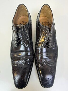 Barneys New York Handcrafted Leather Burgundy Wingtip Brogue Oxford Shoes J3-6